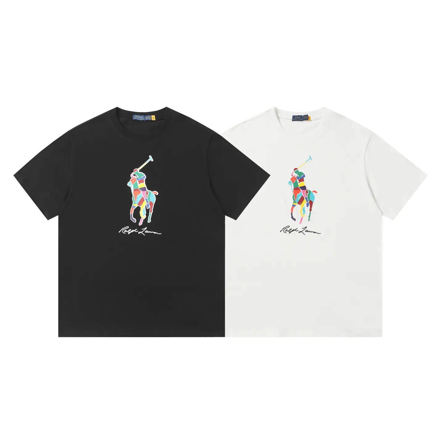 P130 Style number: A003 [Ralph Lauren classic color printed round neck basic short sleeves] ✅270g double yarn fabric, custom woven and dyed threads ✅Original sticker Scan the QR code to enter the official website ✅Large version, loose and stylish, can wear up to 200 pounds Color: black white Size: S-XL
